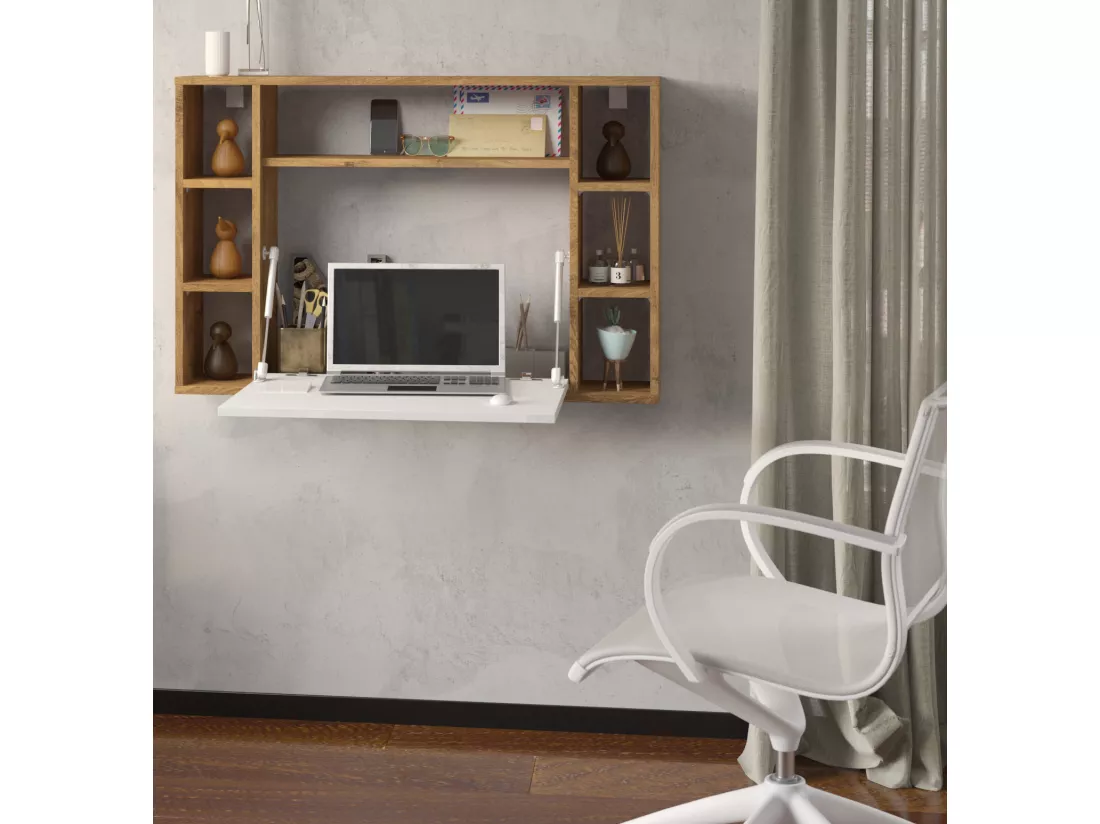 Bureau suspendu MUSE chêne bordeaux / blanc brillant