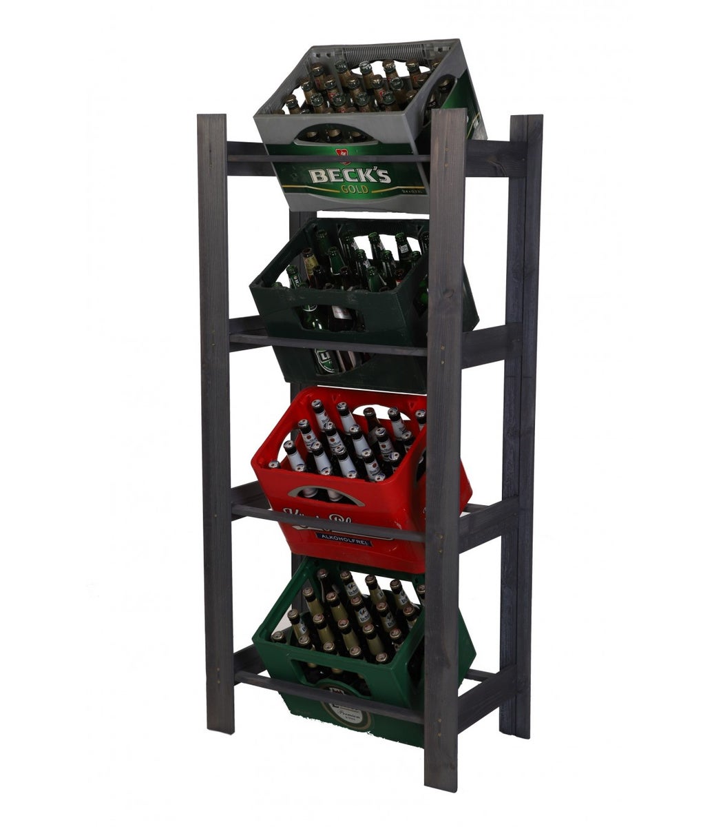 PROREGAL Drankkrattenrek Pinepeak HxBxD 149 x 70 x 38,8 cm Voor 4 kratten Dennenhout Grijs