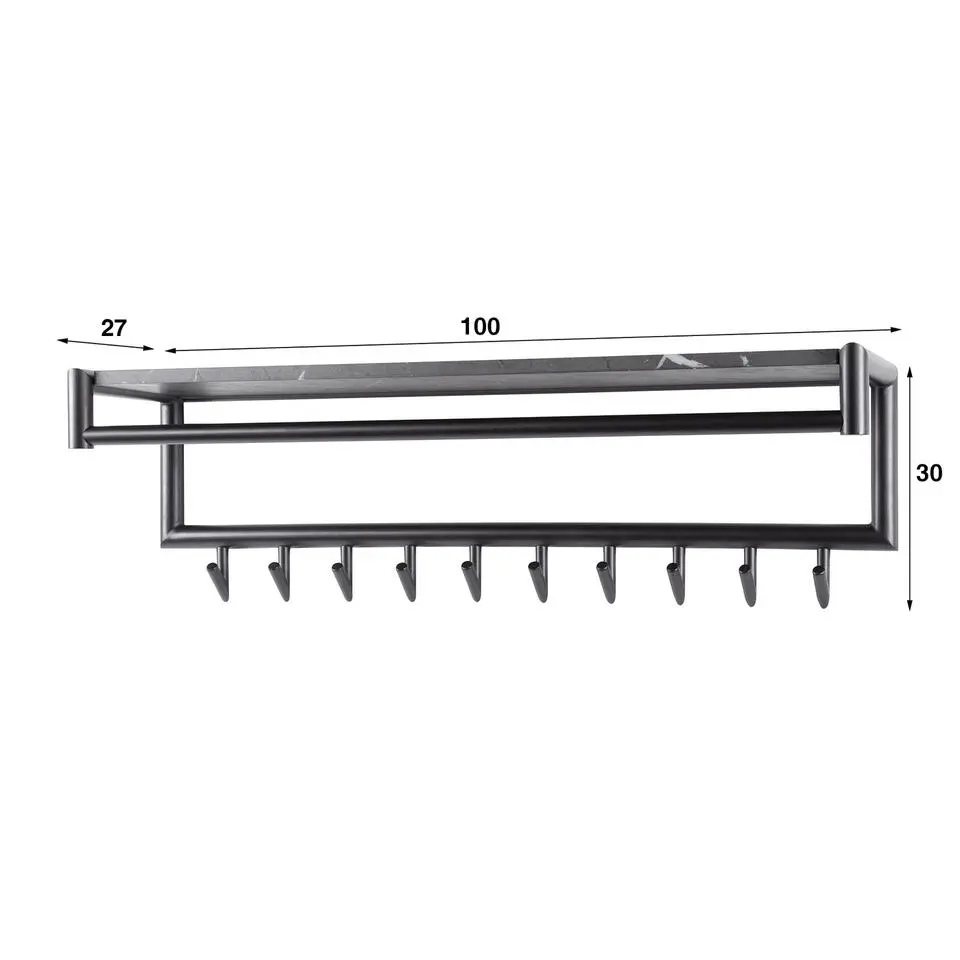 Kapstok Zwart Metaal - 10-Haaks - 100x27x30cm - Roede