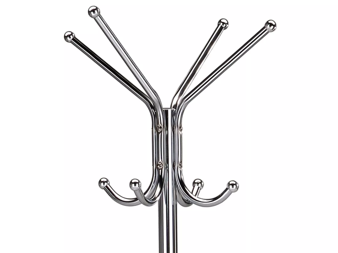Porte-manteaux ARIST portant pour vêtements sur pied hauteur 174 cm avec 8 crochets, meuble d'entrée en métal chromé