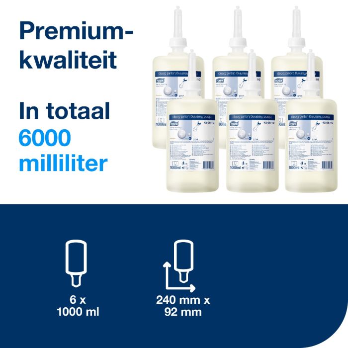 Tork 420810 6st Premium vloeibare zeep X-Hygiëne HD antibacterieel, 6x1ltr, S1 (420810)