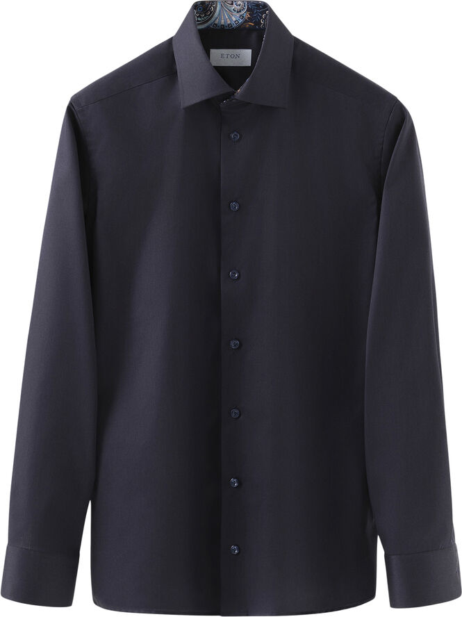 ETON Contemporary Fit Navy Blue Floral Effect Signature Twill Shirt Blå
