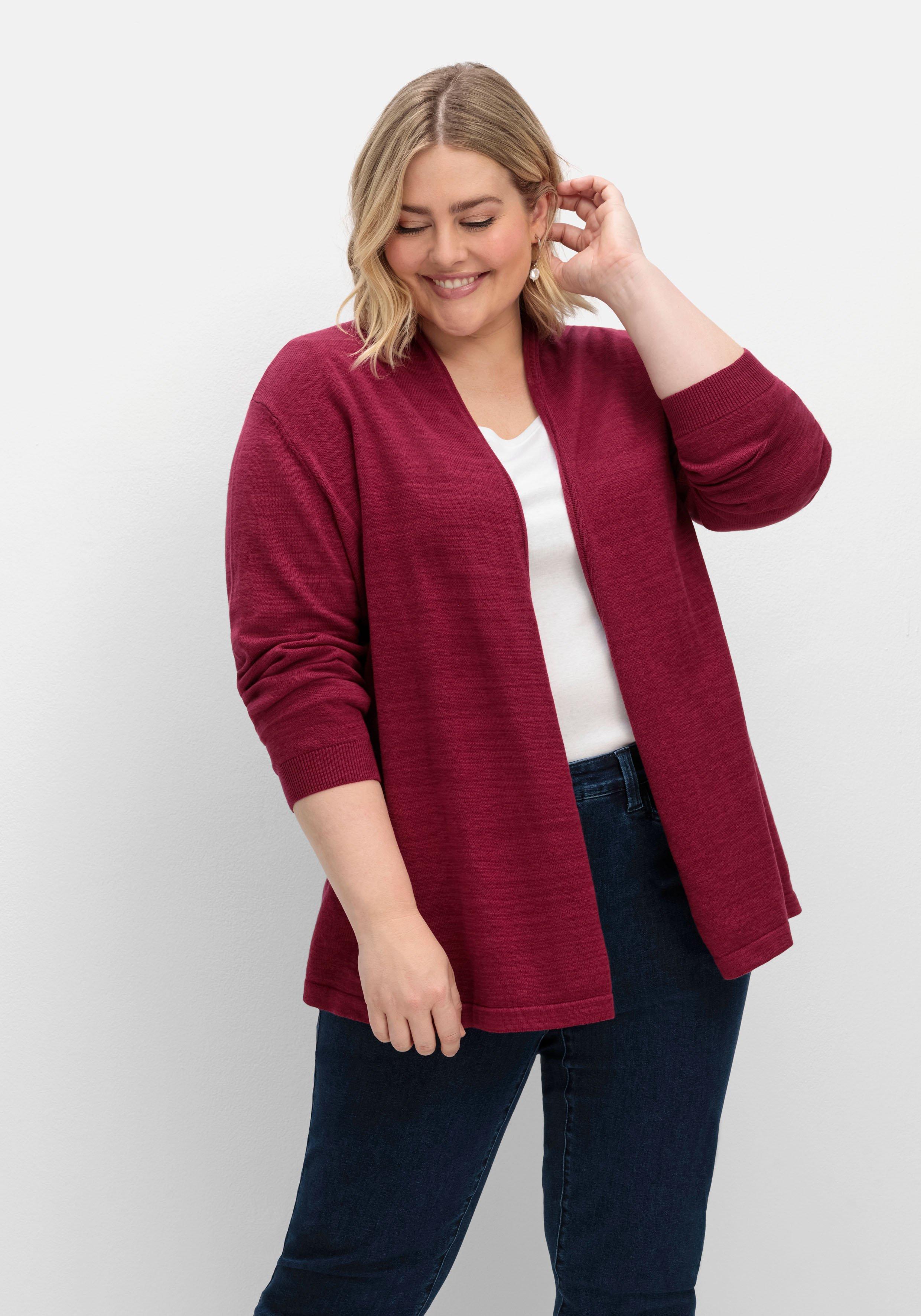 Strickjacke mit schmalem Schalkragen, offene Form