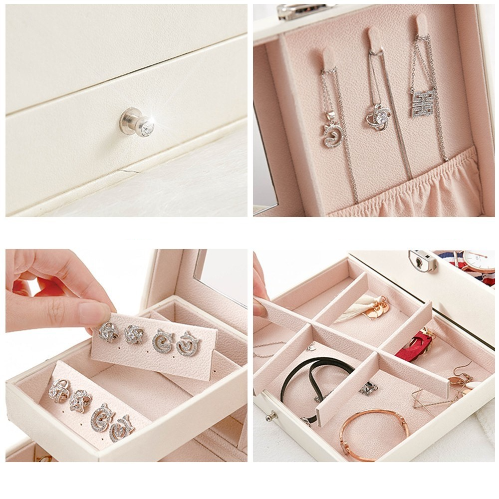 (22.5x17x12cm) Leder Schmuckschatulle Aufbewahrungsbox Organizer für Ringe / Ohrringe / Armbänder - Schwarz