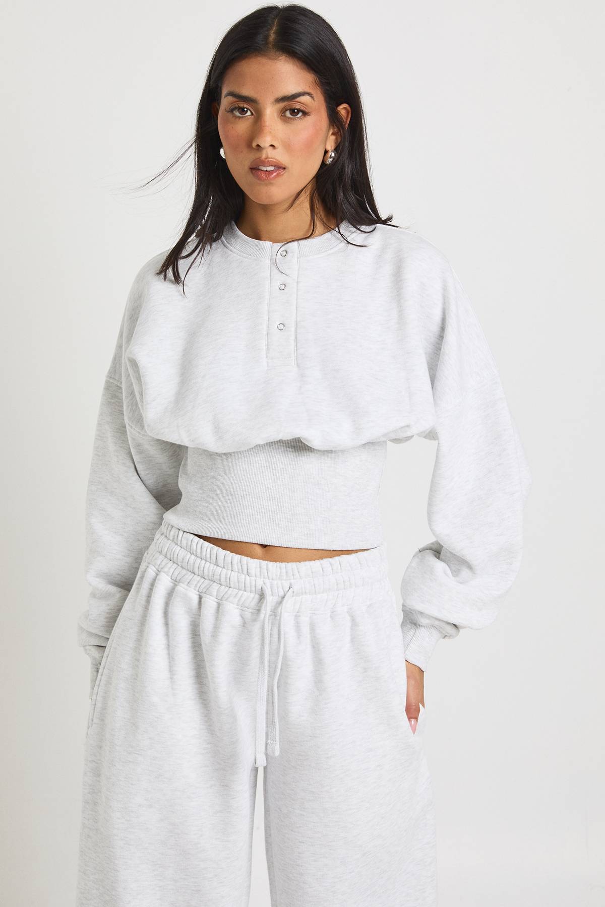 boohoo Ensemble de Survêtement Sweat Henley à Ourlet Profond