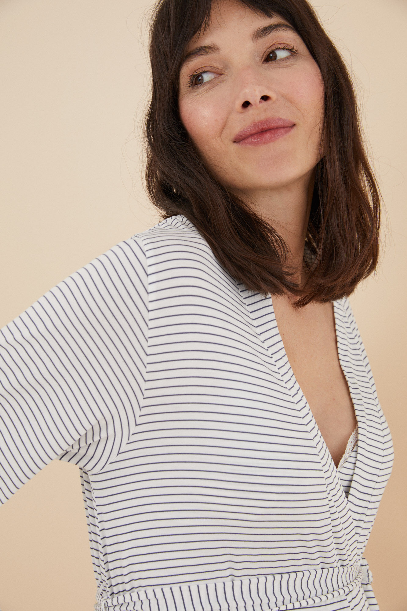 Robe midi de maternidade com estampa listrada - azul