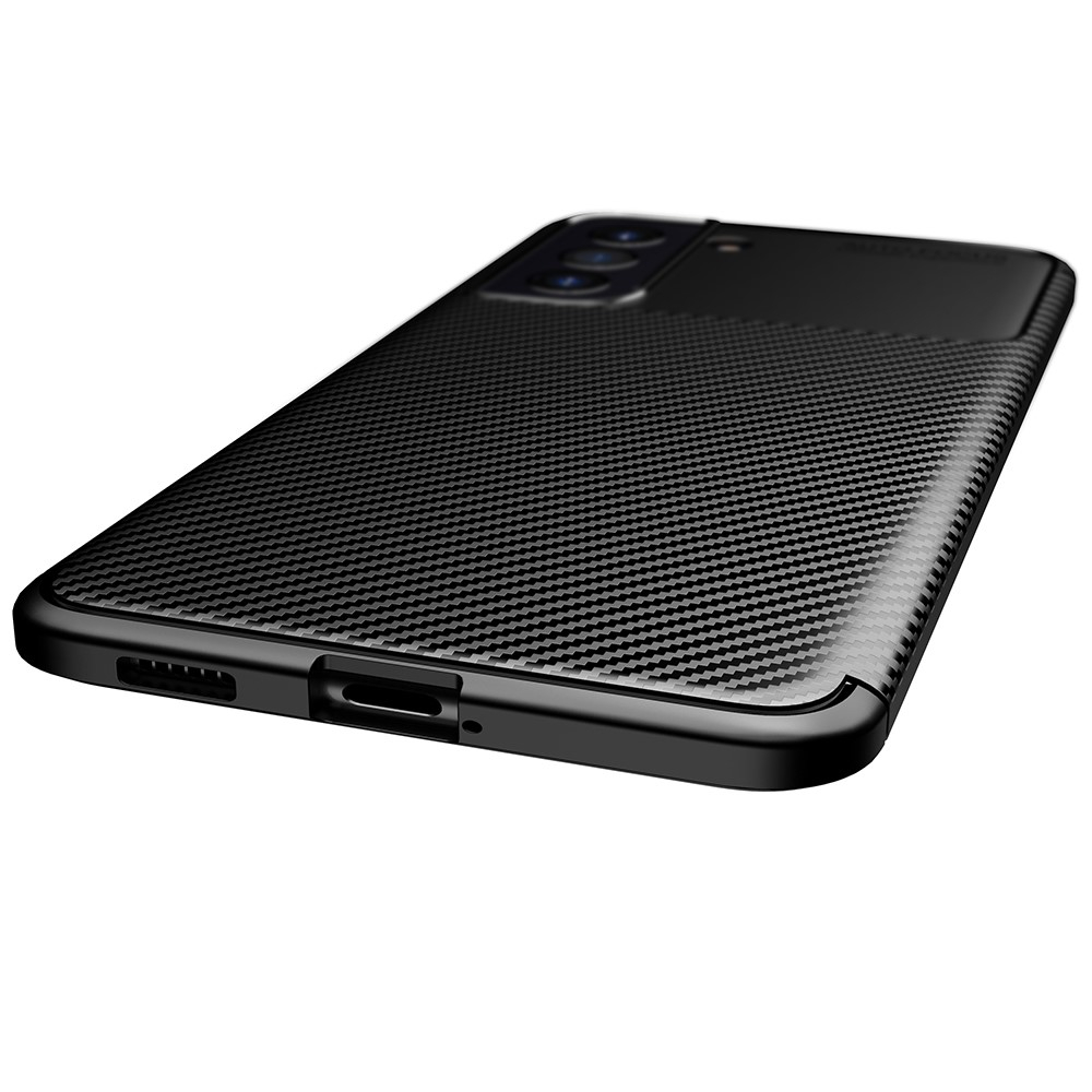 Samsung Galaxy S21 FE 5G Gummi Case Schutzhülle mit Air Cushion Fallschutz im Carbon Look - Schwarz