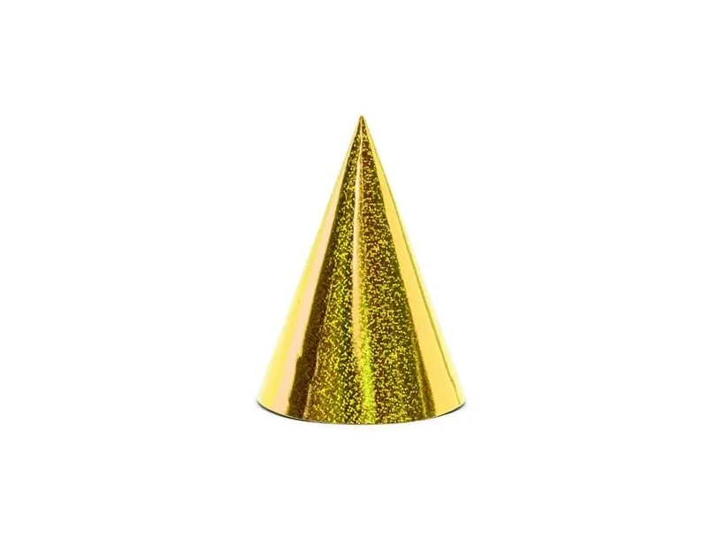 Partyhatte guld holografisk, 6 stk