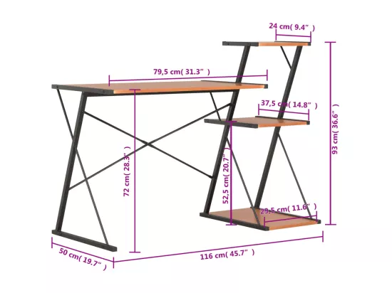 Bureau avec étagère Noir et marron 116x50x93 cm