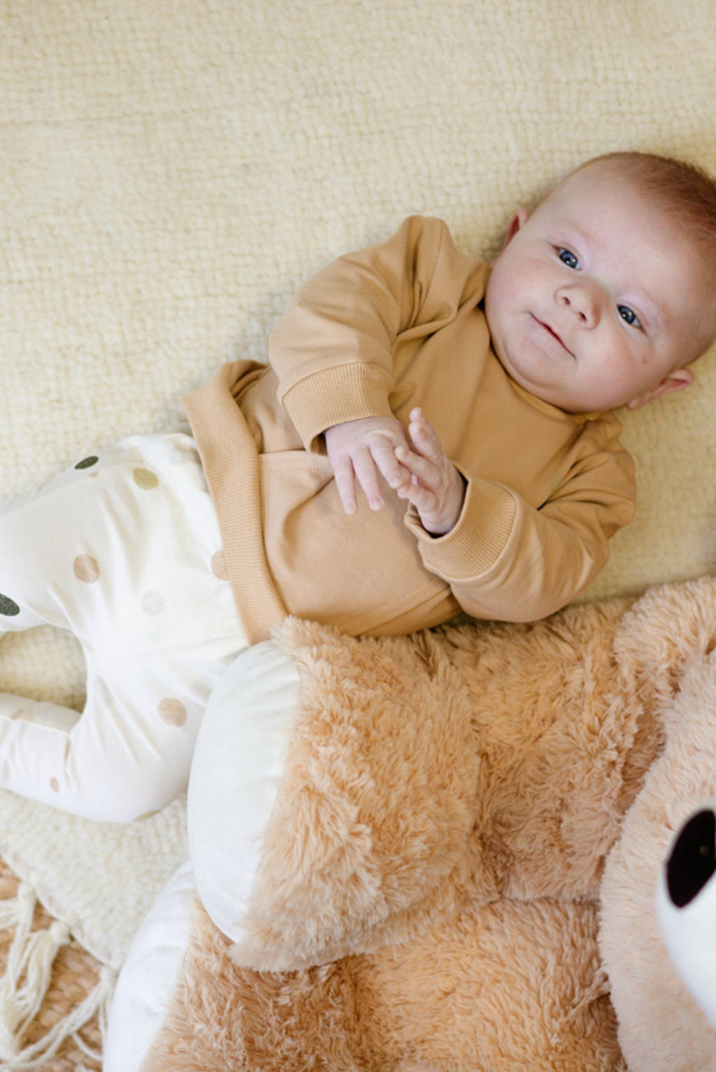 Quapi baby regular fit broek FREEK met all over print ecru/goud/bruin