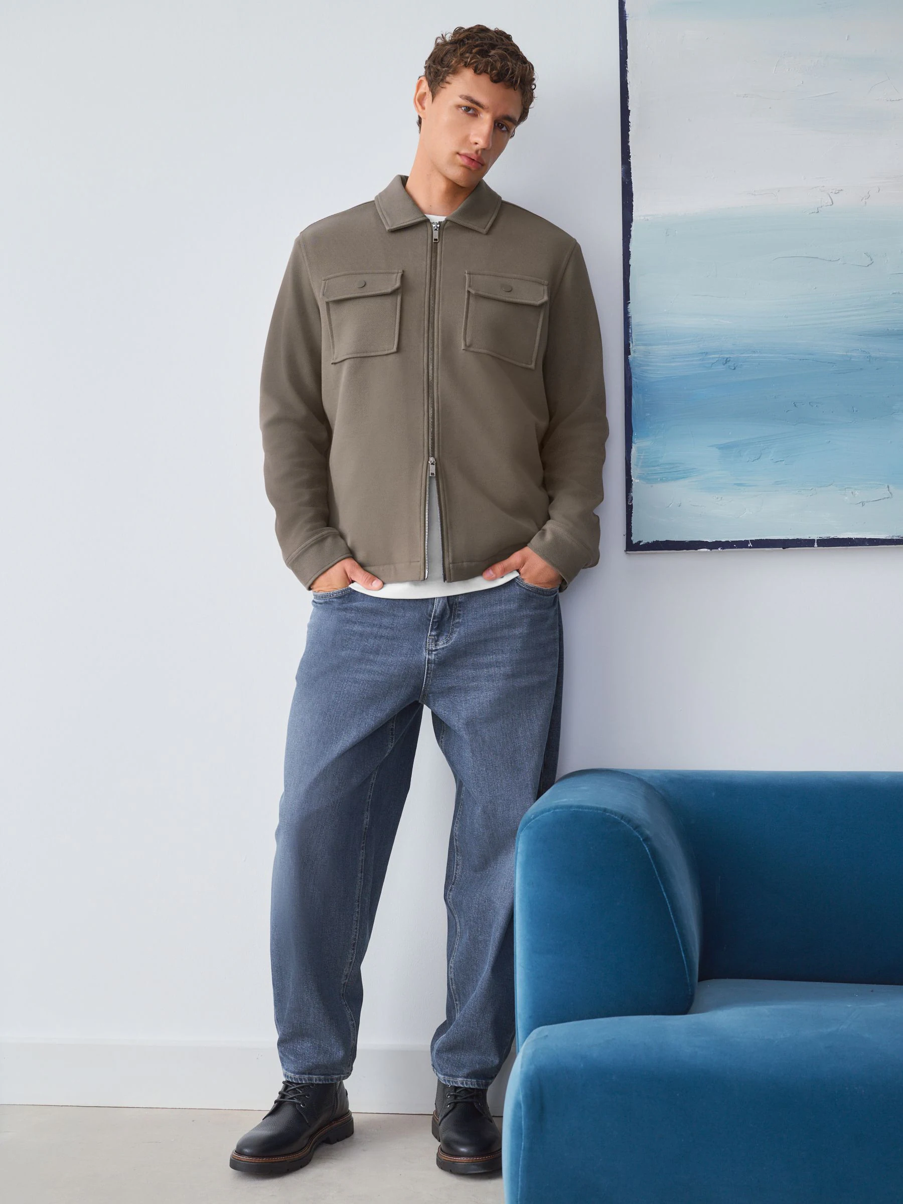 Naturel bruin - Zonder capuchon. - Borg overshirt met fleecevoering