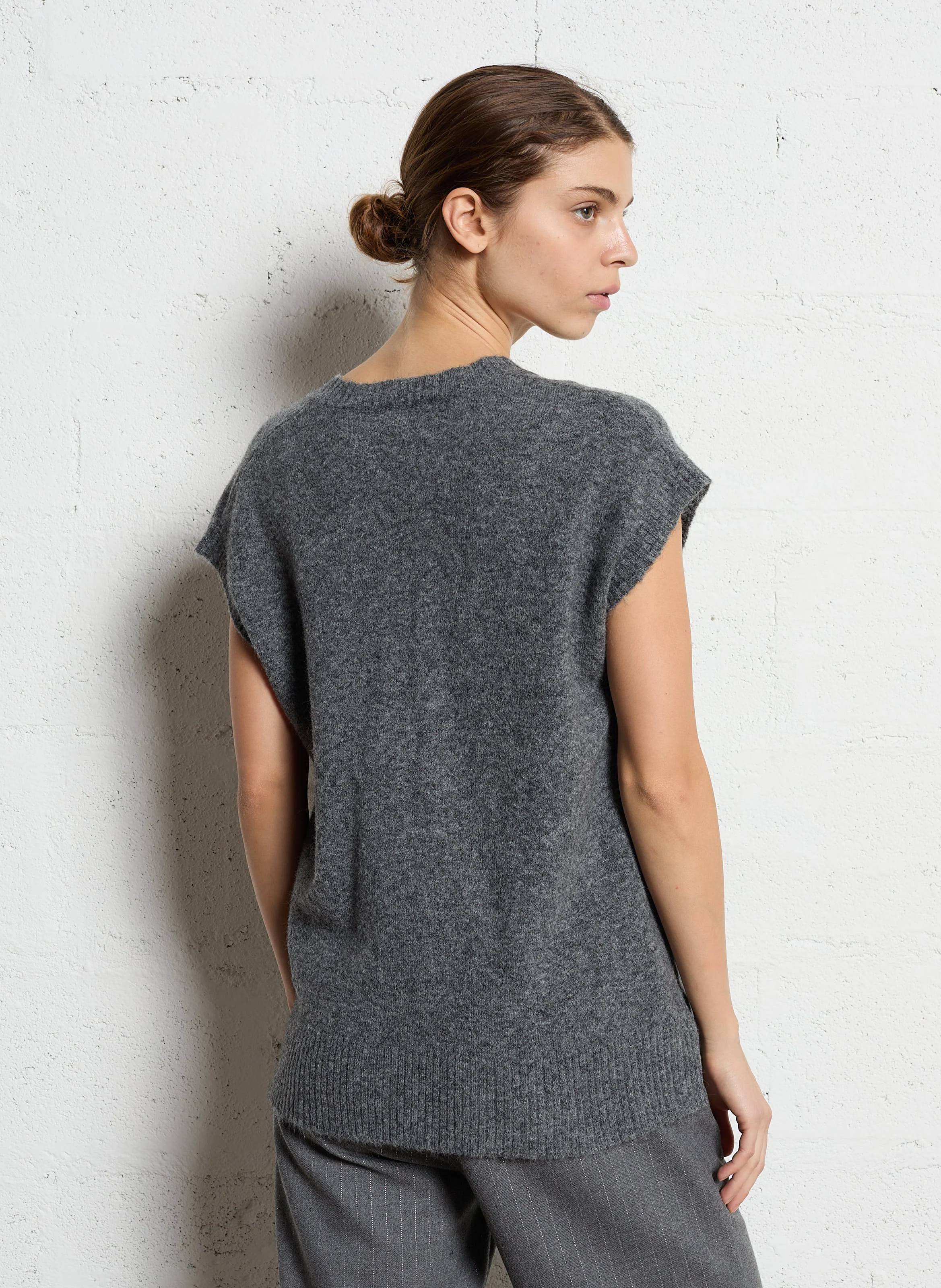 Pull sans manches en maille| Gris