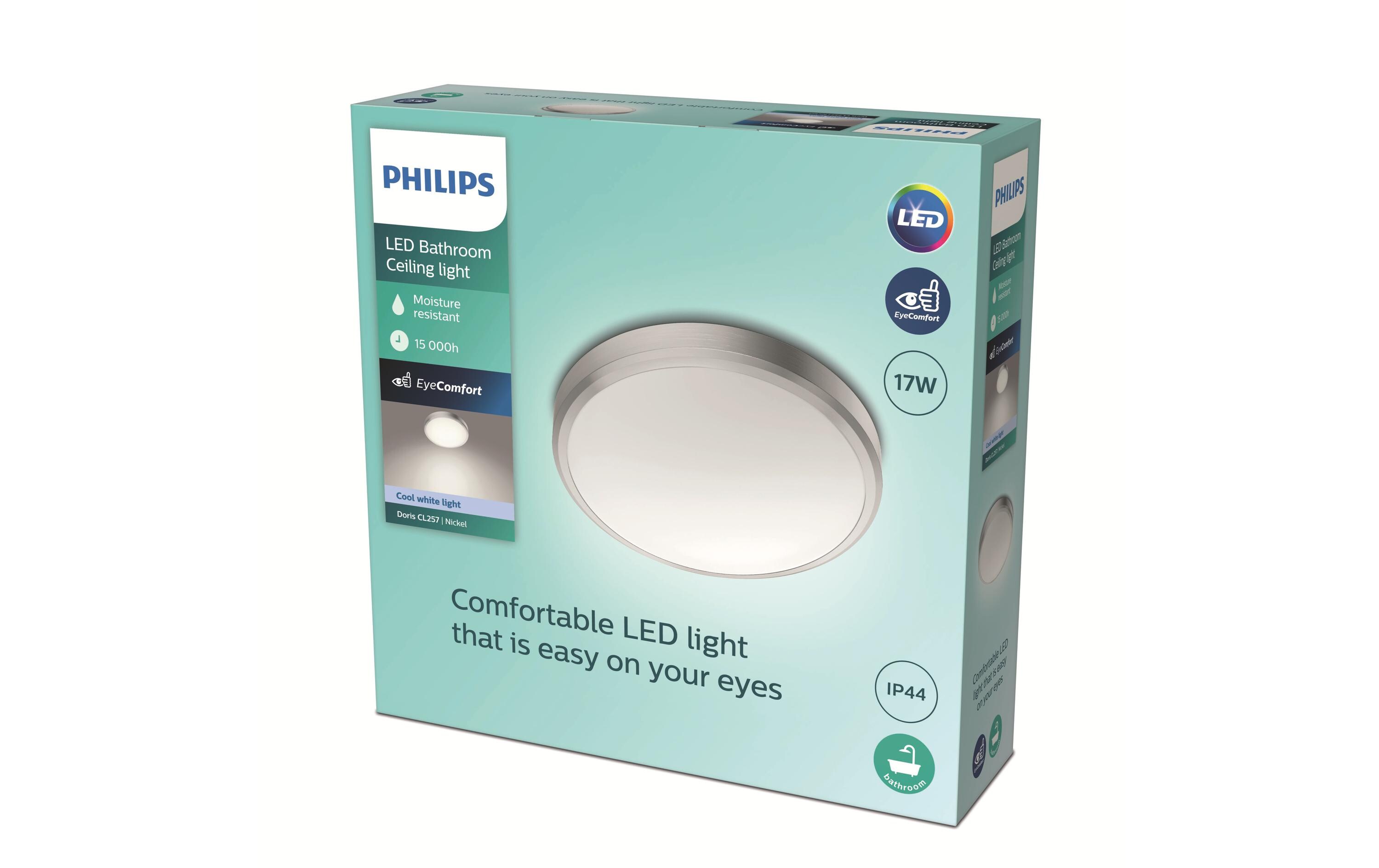 Deckenleuchte Doris, 17W, 4000K, IP44, nickelDeckenlampe mit LED-Beleuchtung
