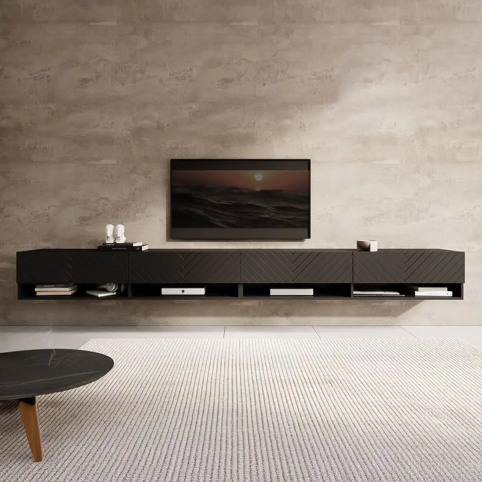 Meubella - TV-Meubel Asino - Zwart Visgraat - 280 cm