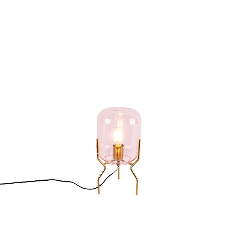 Art Deco tafellamp, messing, roze glas - Bliss