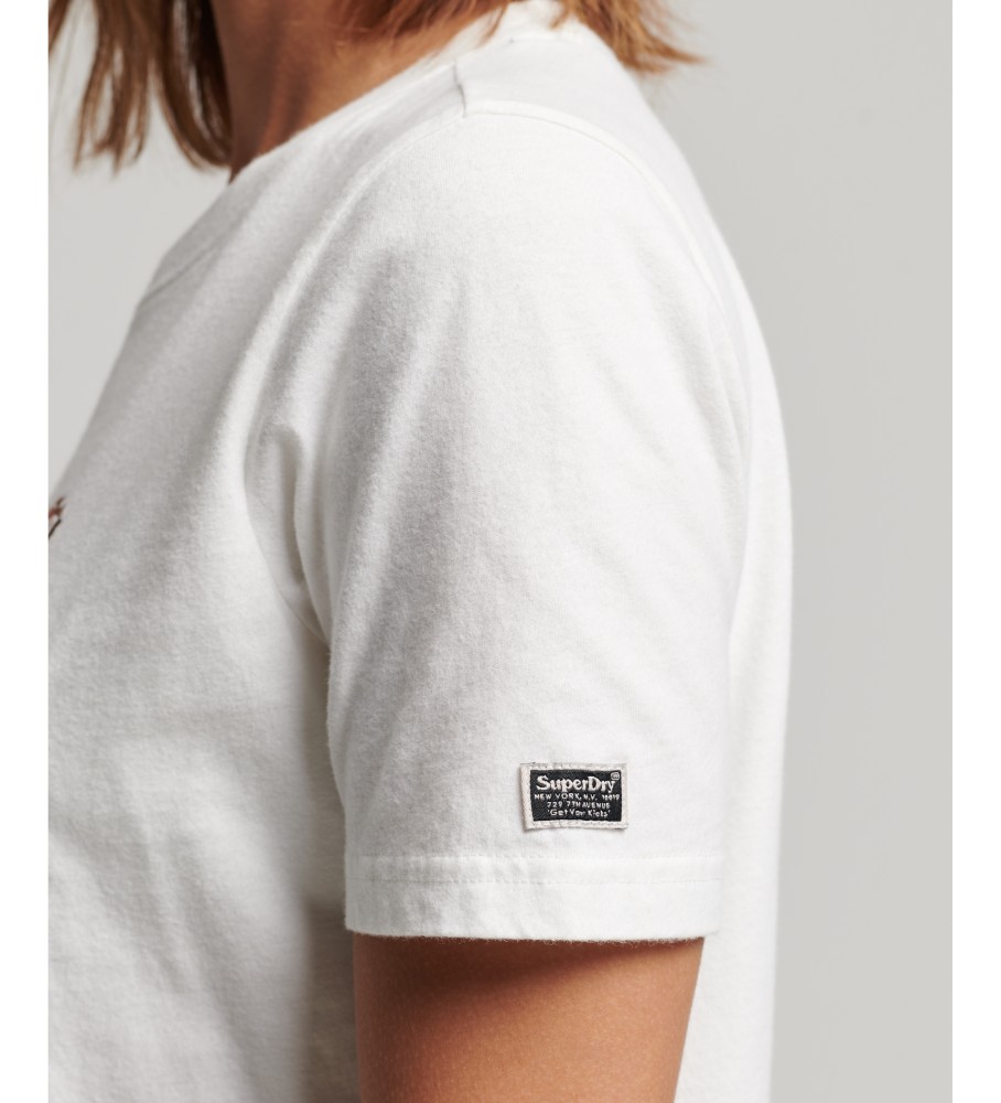 Camiseta Superdry com aplicações e logo vintage, logo branco.