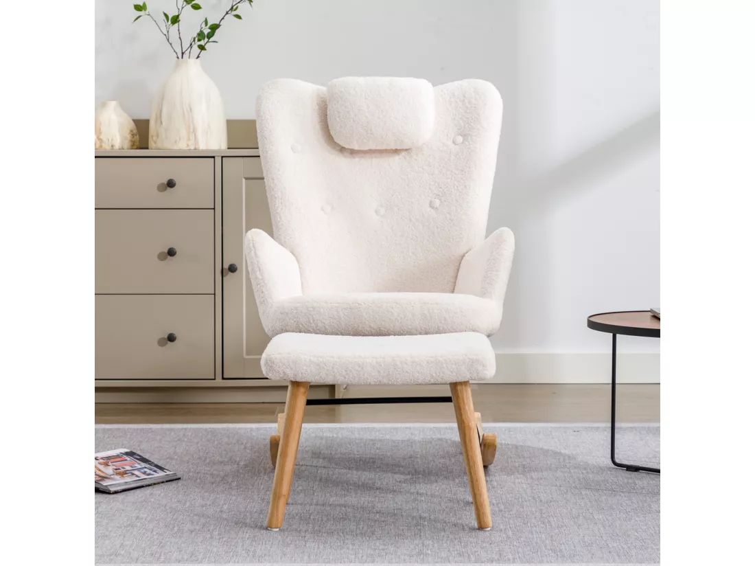 Chaise à bascule confortable en peluche teddy blanche