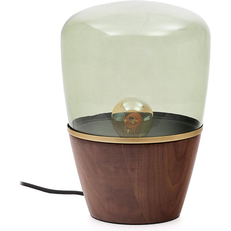 Lampe de table Silex en placage de noyer et verre vert