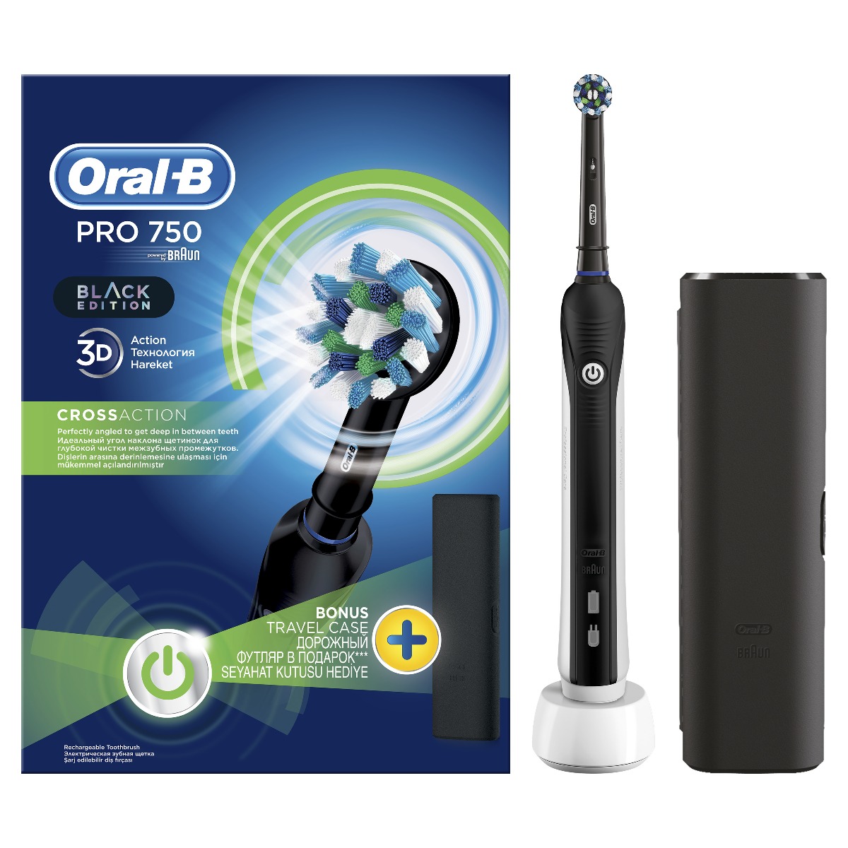 Oral-B PRO 750 Volwassene Roterende-oscillerende tandenborstel Zwart, Wit