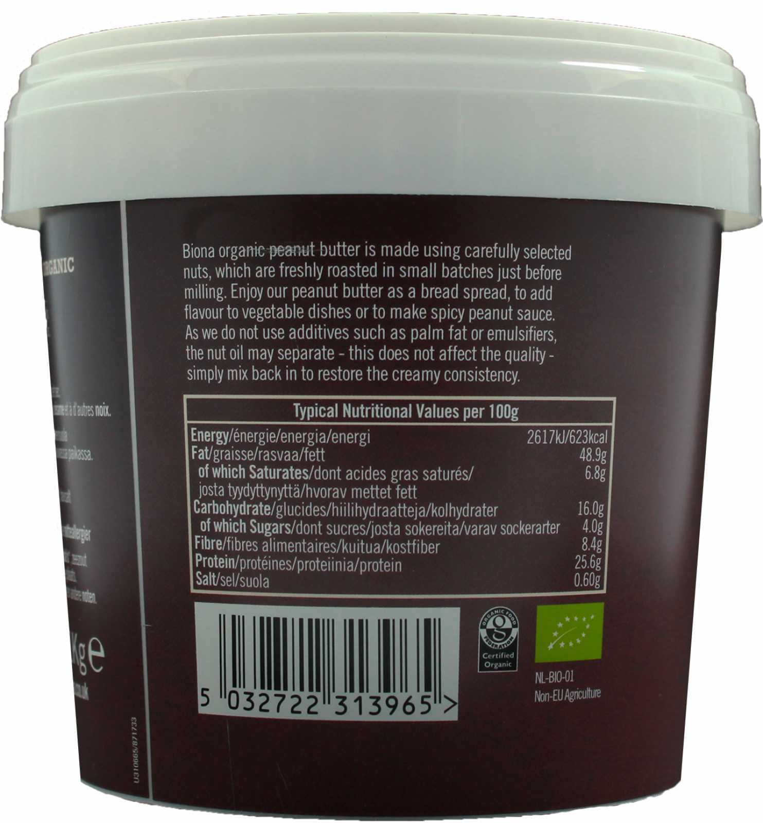 Manteiga de Amendoim Orgânica Crocante Biona Organic 1kg