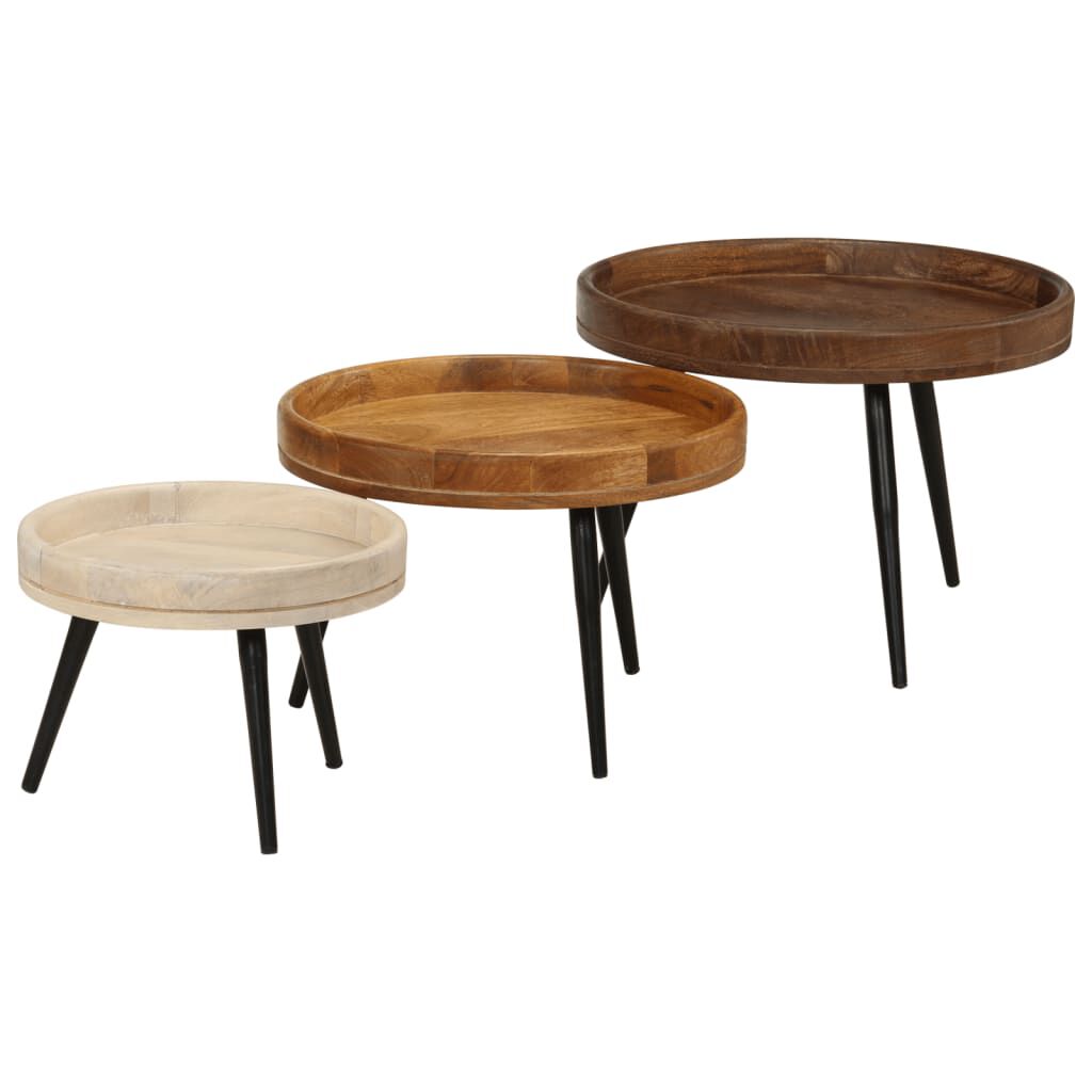 vidaXL Ronde salontafels, set van 3, massief mangohout