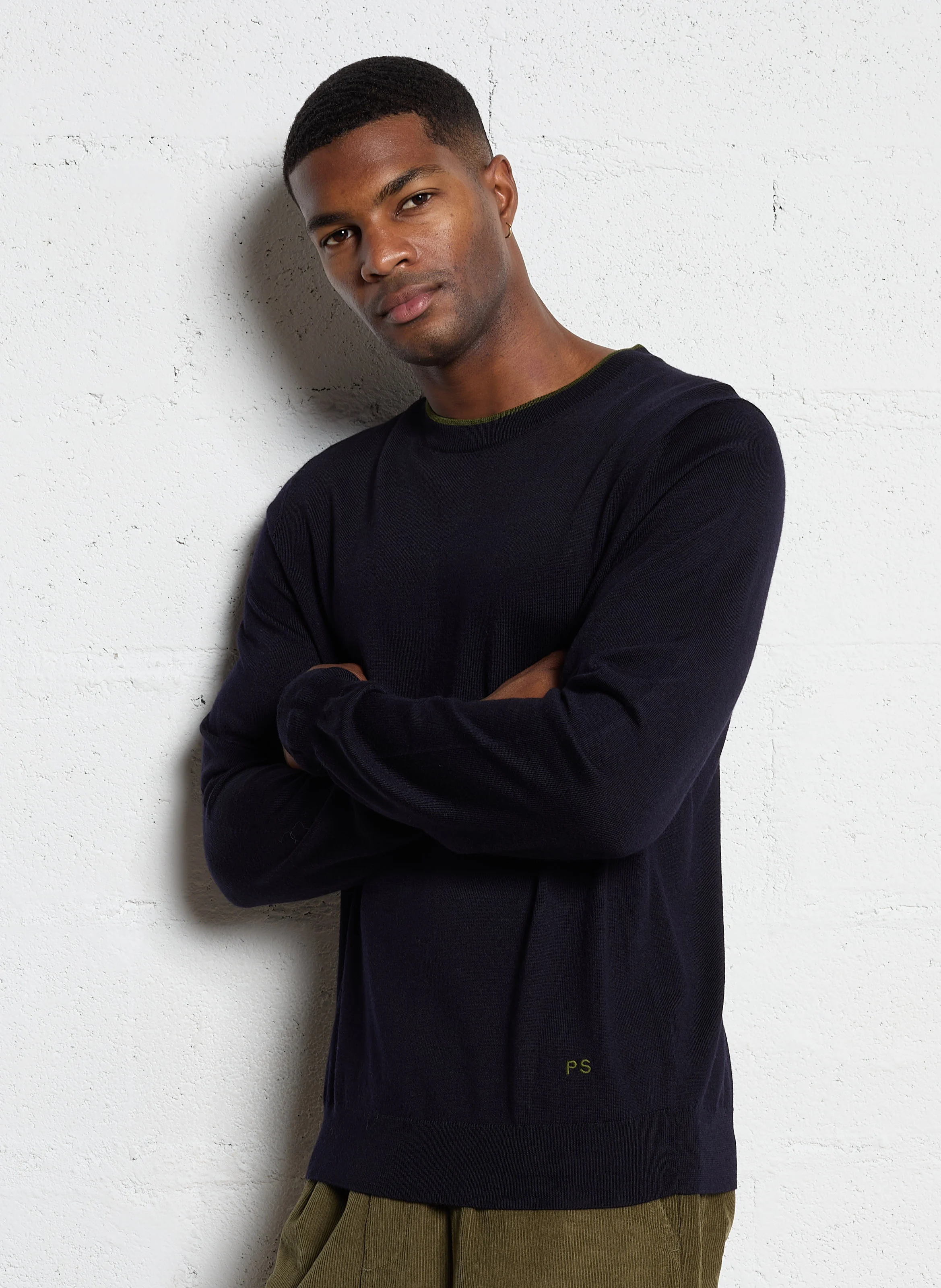 Pull regular col rond en laine| Bleu