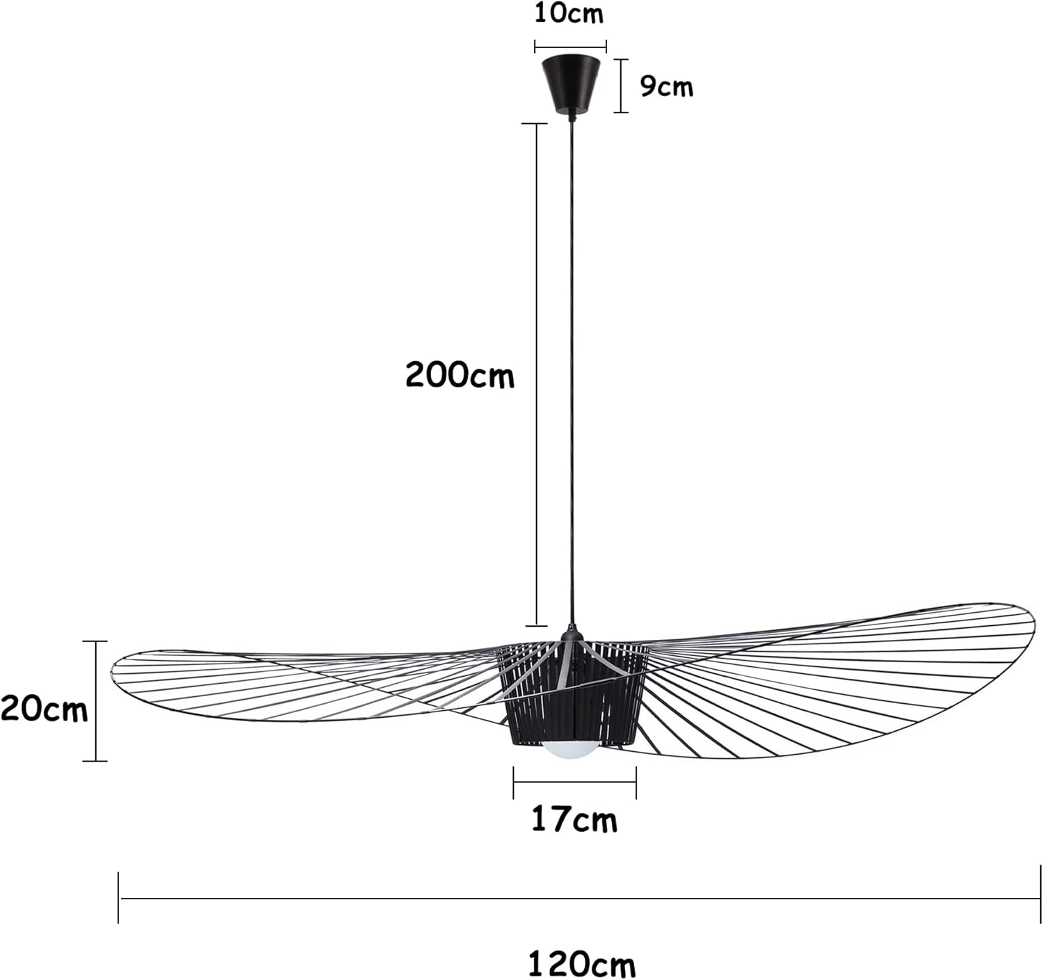 Vertigo Lampe Schwarz 120CM Modern Vintage Pendelleuchte Hängend Hängelampe Geeignet FüR Esstisch Wohnzimmer Schlafzimmer Kronleuchter Lampen (Φ 120 CM)