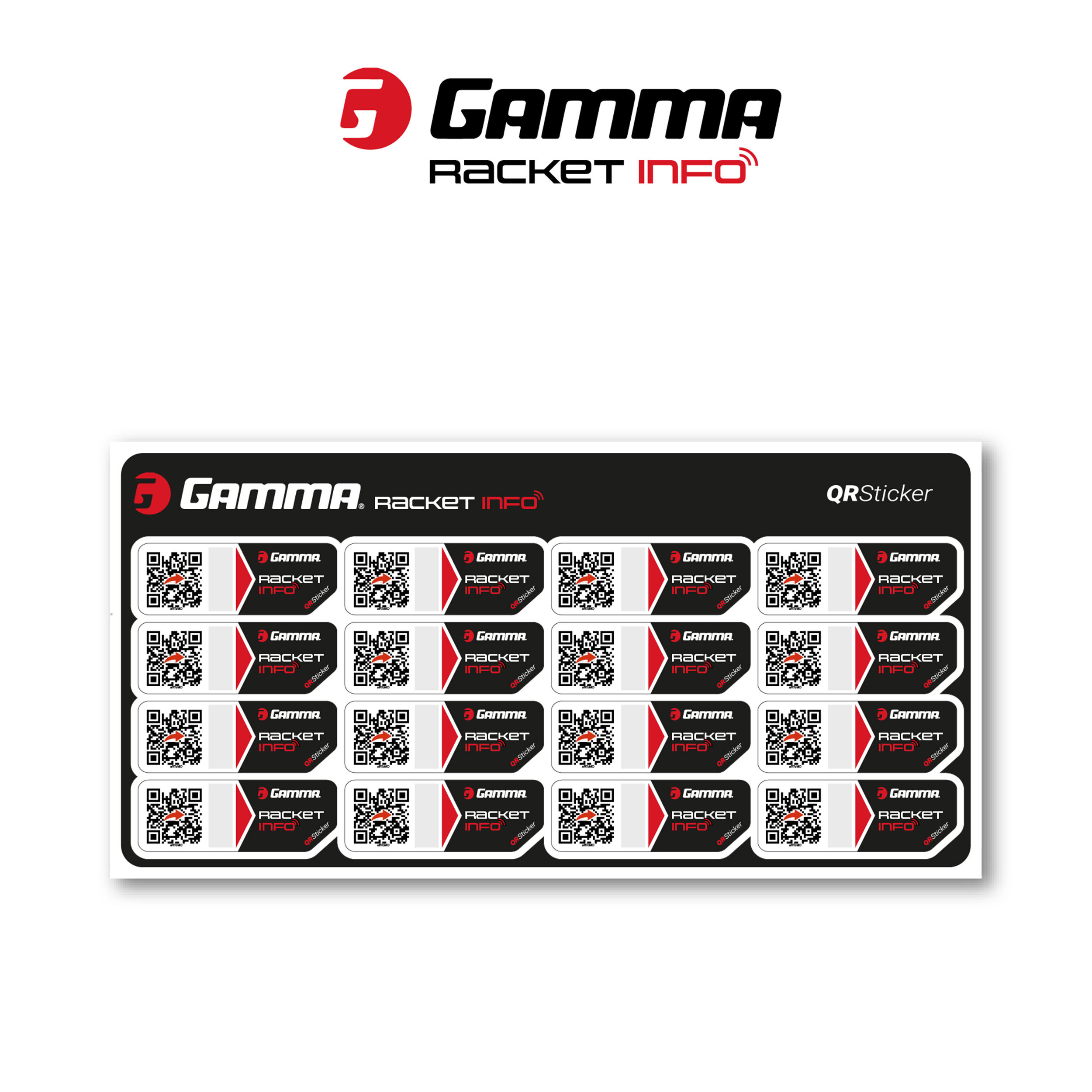 Gamma Gamma Racket Info Internationale Version Autocollants String Pack De 16 - Noir