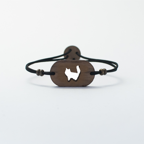 Pulseira de madeira personalizável com gato persa preto