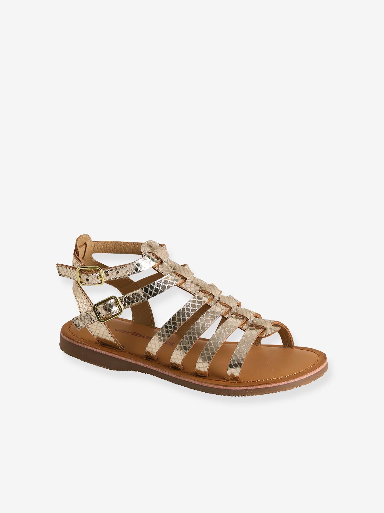 Sandálias altas de couro dourado com um toque minimalista para meninas.