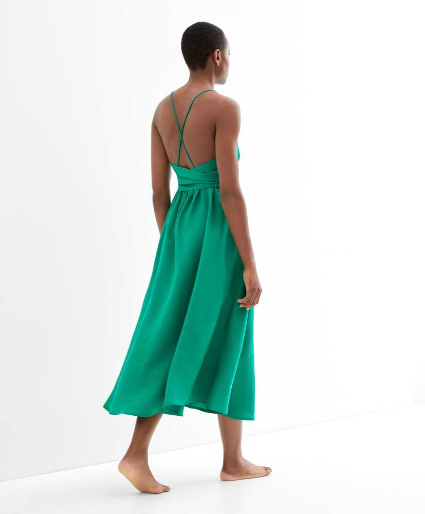 Vestido midi de linho com alças