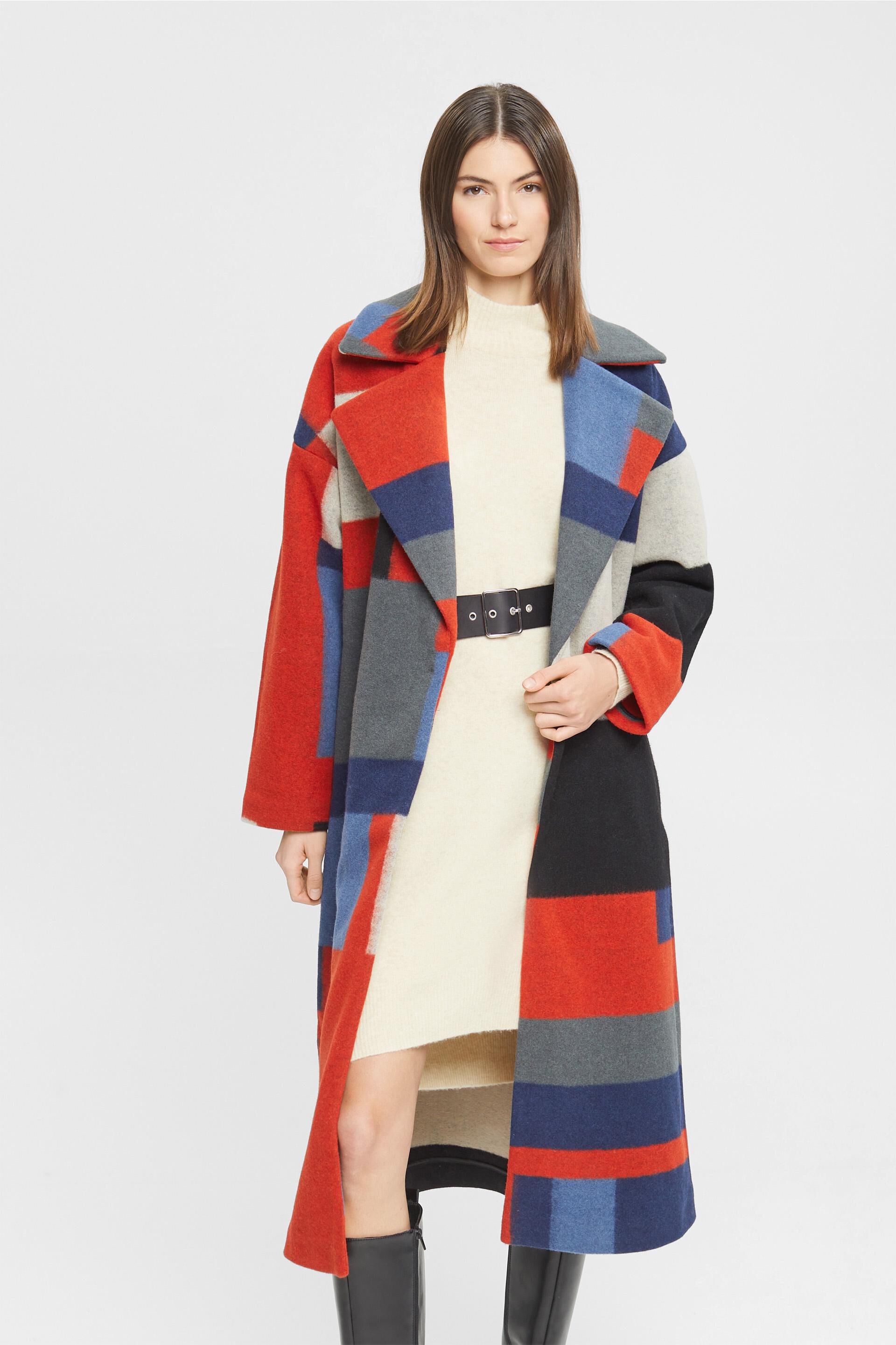 Manteau en laine mélangée animé d’un motif colour blocking