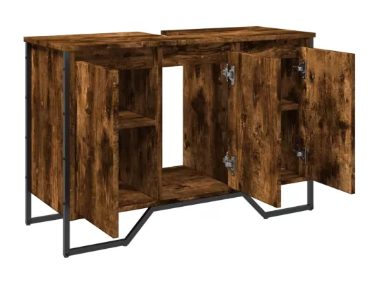 Armoire lavabo de salle de bain chêne fumé 91x35x60 cm