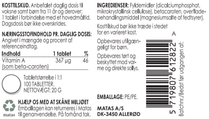 Matas Striber Beta Caroten 2,2 mg 100 tabl.