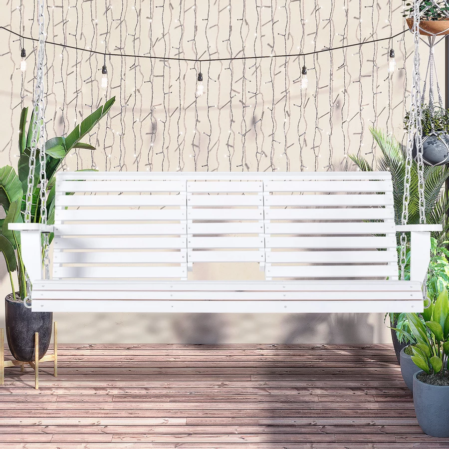 Outsunny Hängebank mit klappbarem Tisch weiß