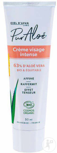 Pur'Aloé Crème Visage Intense 63% D'Aloe Vera Bio Et Équitable Tube 50ml