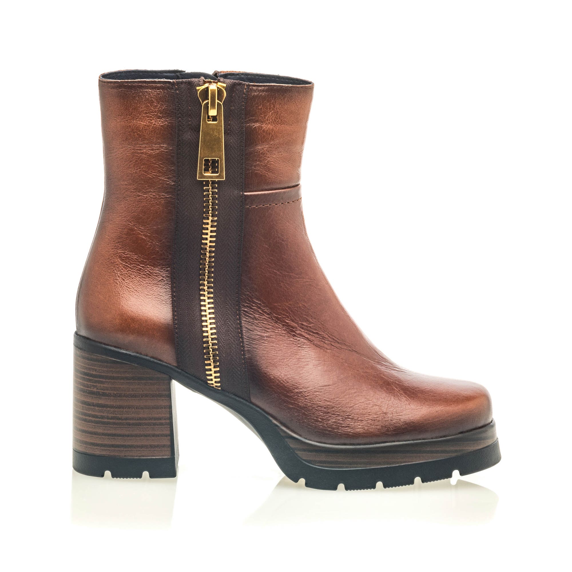 Boots à talon Femme en cuir cognac