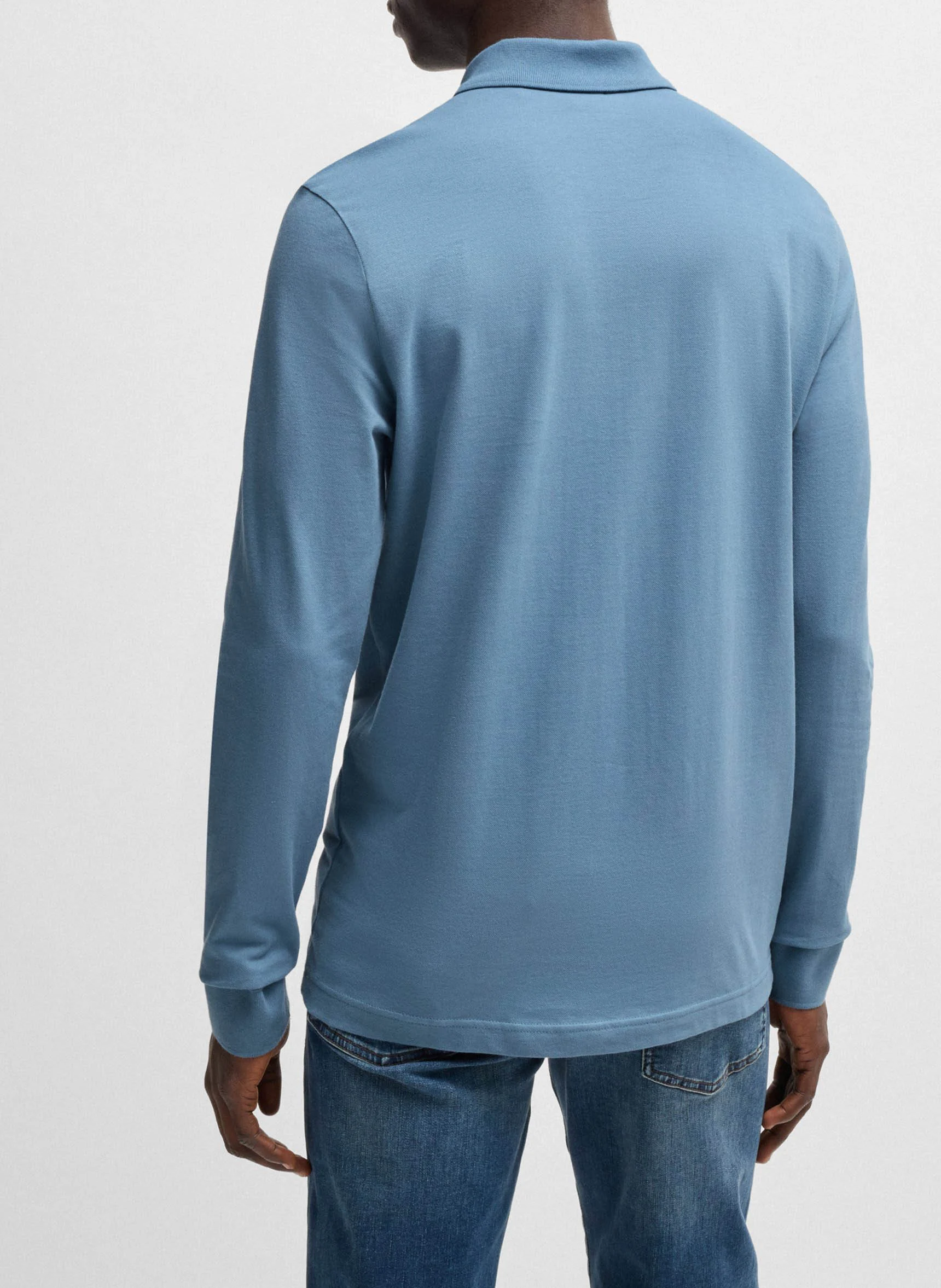 Polo à manches longues regular-fit en coton mélangé | Bleu