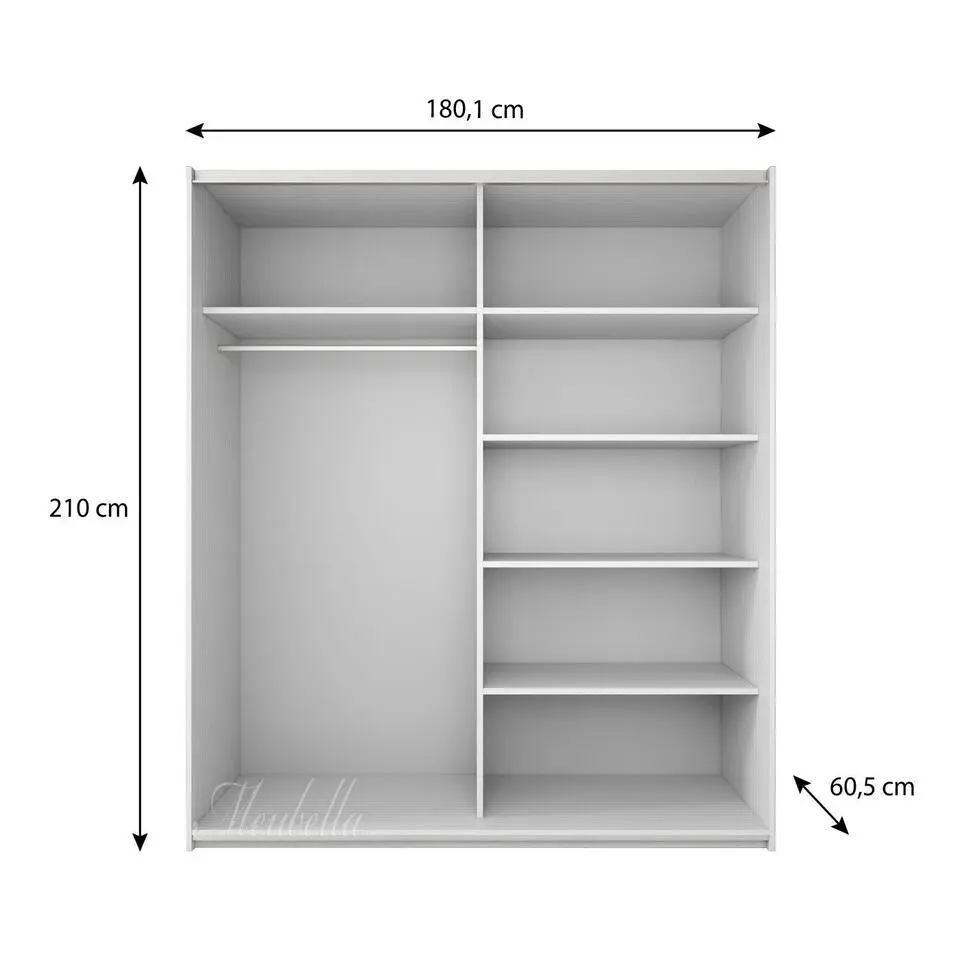 Meubella - Kledingkast Colorado - Wit - 180 cm - Met spiegel