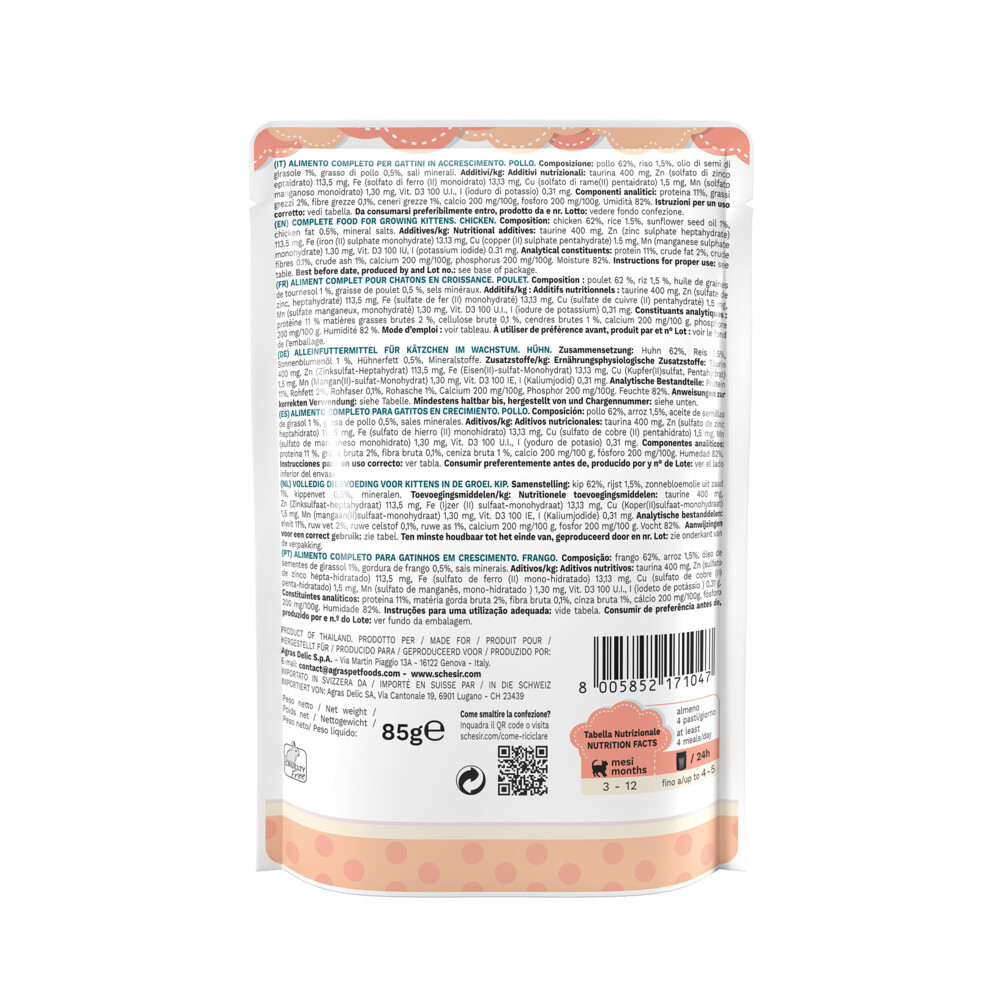 20x Schesir Kattenvoer Kitten 3-12Kip in Gelei85 gr