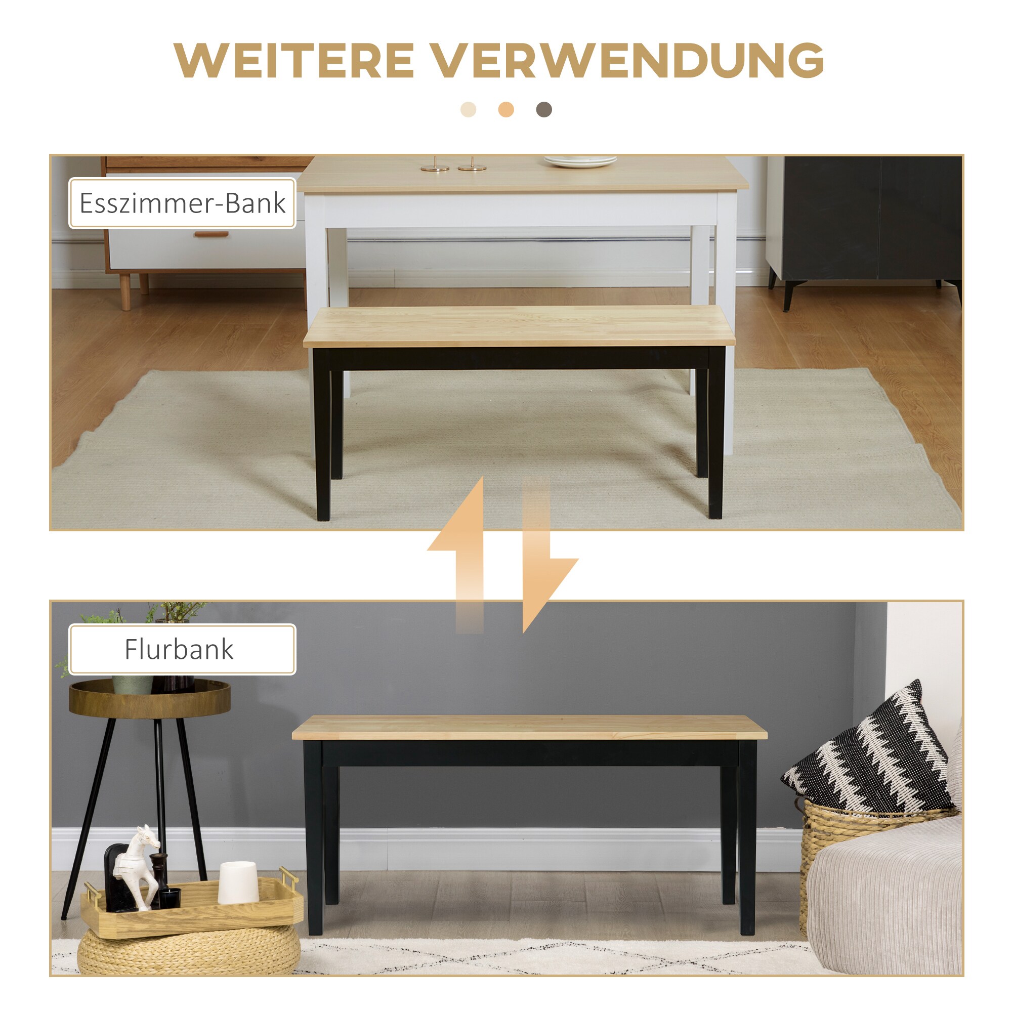 HOMCOM Sitzbank mit Holzrahmen schwarz, natur 102L x 36B x 45H cm