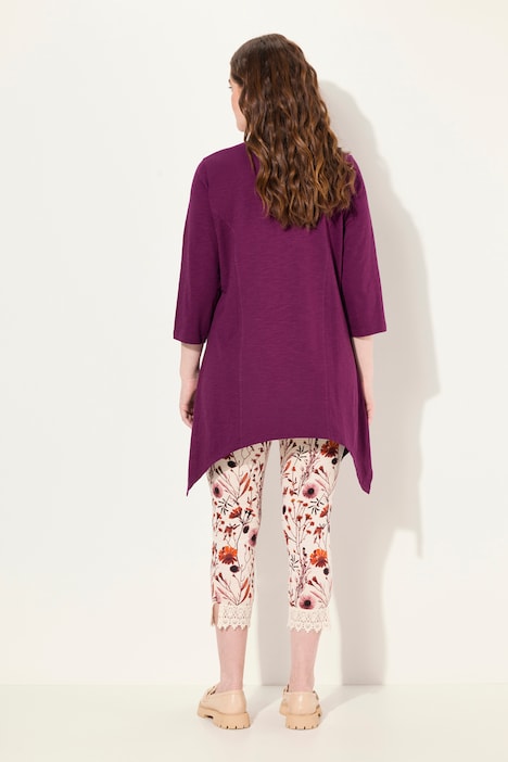 Shirt, Zipfelsaum, V-Ausschnitt, 3/4-Arm, Biobaumwolle