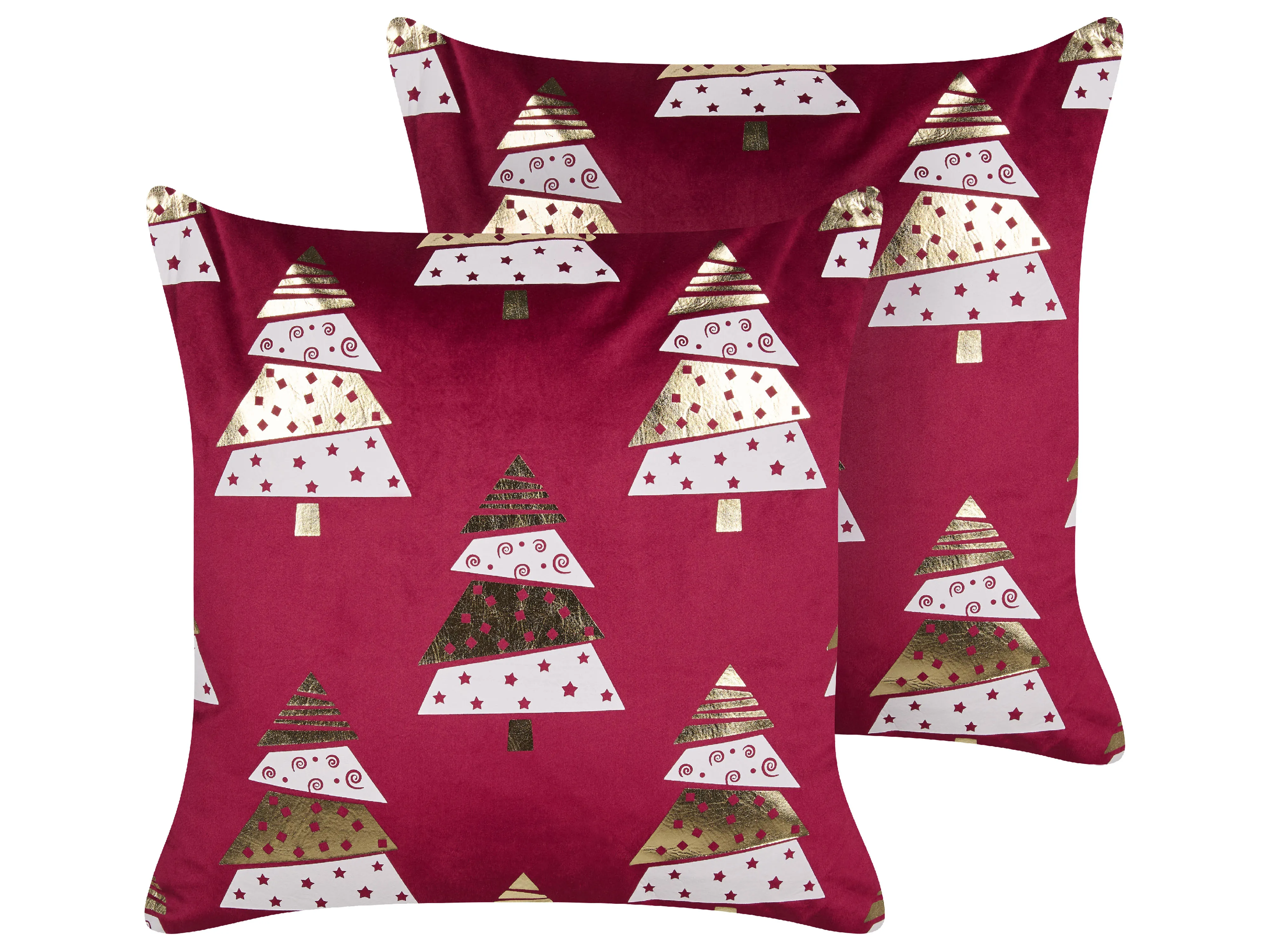 Set van 2 sierkussens GOLDSPRUCE Fluweel 45 x 45 cm Rood kerstmotief