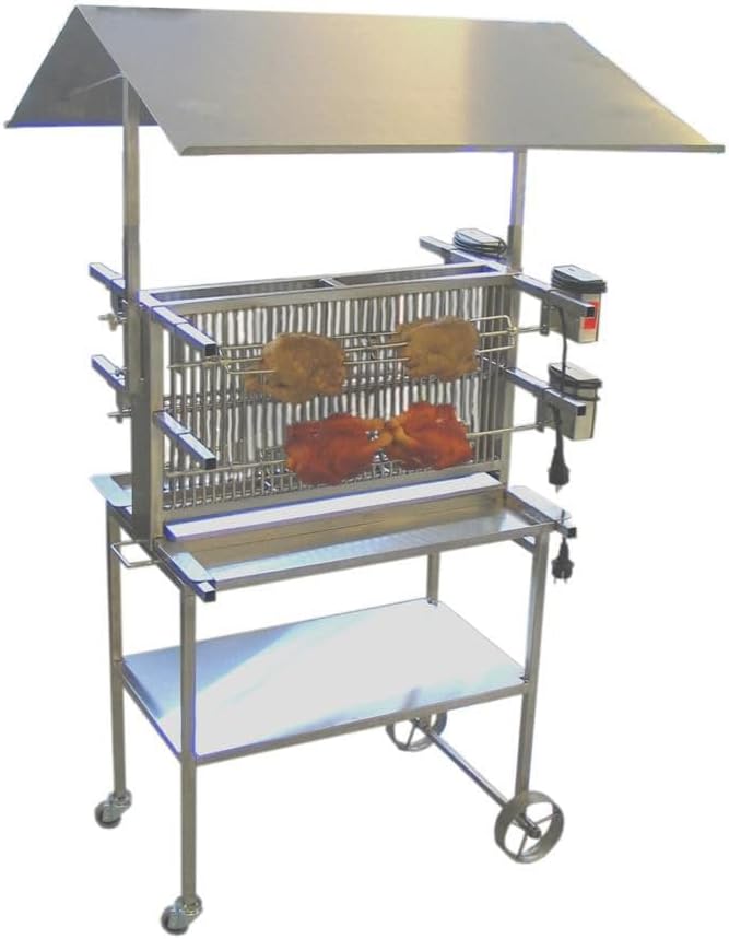 Schneider fahrbarer Vertikalgrill mit Dach Gesundheitsgrill 4-Fach Edelstahl 66 cm breit Grillspieß