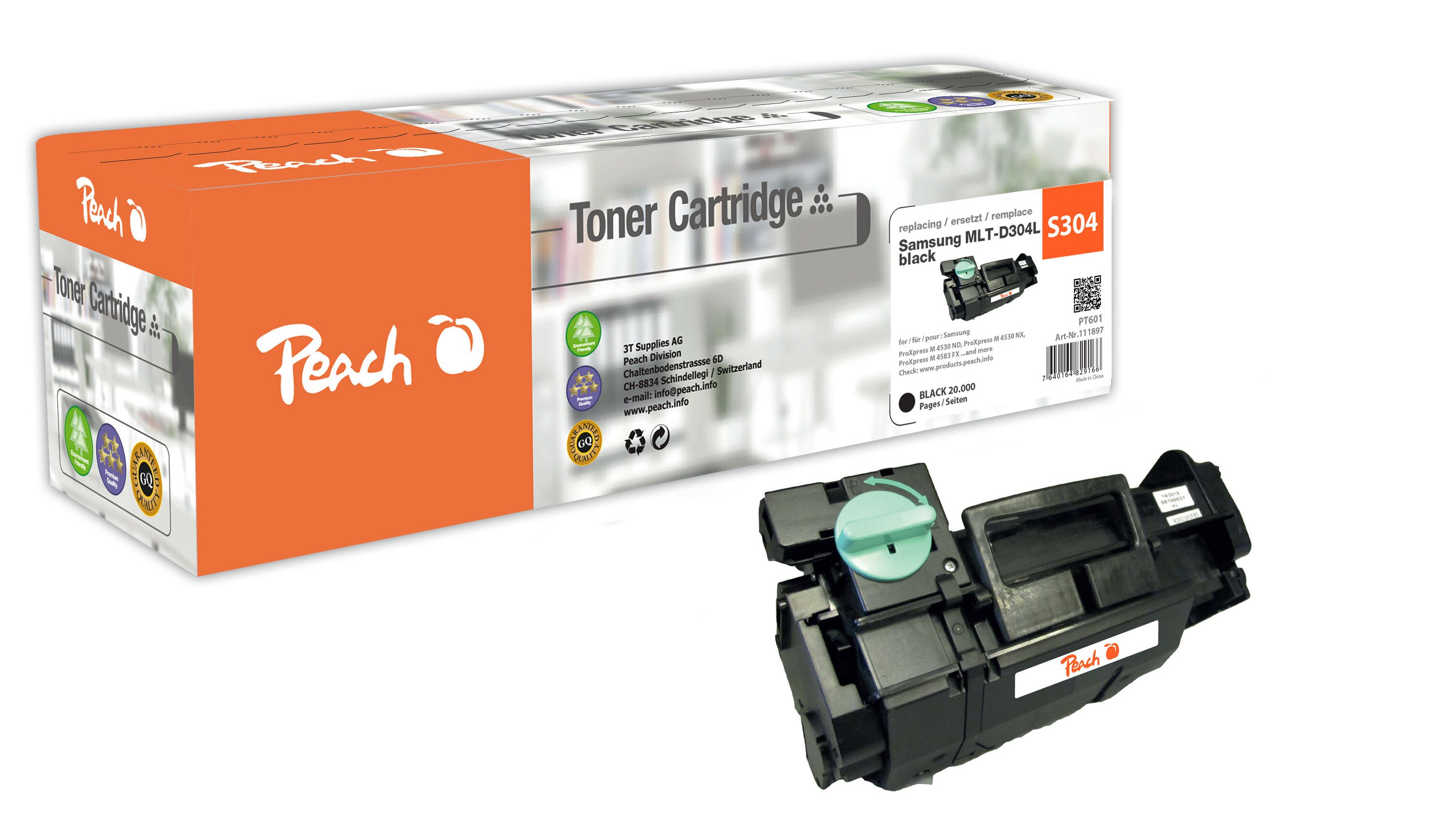Peach S304Toner XL bk ersetzt Samsung MLT-D304L, SV031A für z.B. Samsung ProXpress M 4530 ND, Samsung ProXpress M 4530 NX (wiederaufbereitet)