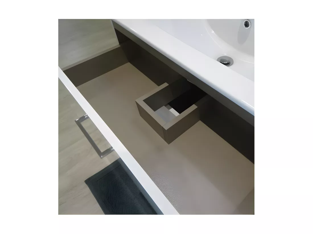 Meuble sous vasque suspendu 2 tiroirs 80 cm Blanc + miroir- KIO - L 81.5 x l 47 x H 52 cm