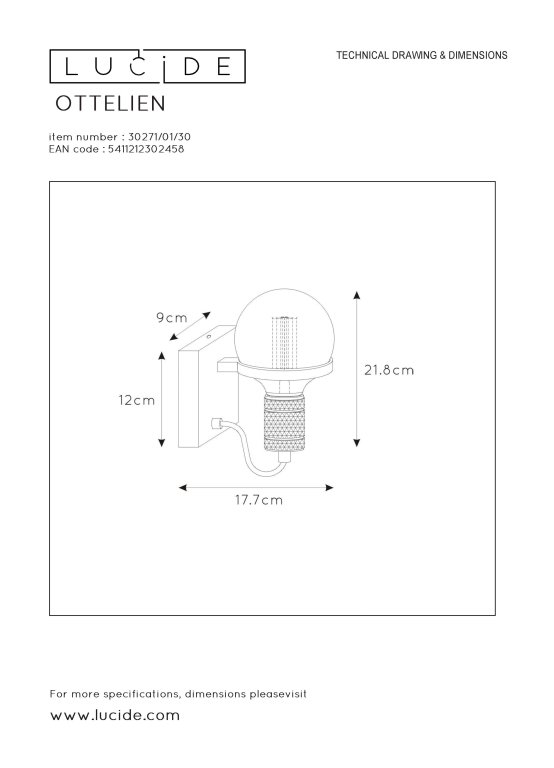 Lucide Ottelien wandlamp zwart