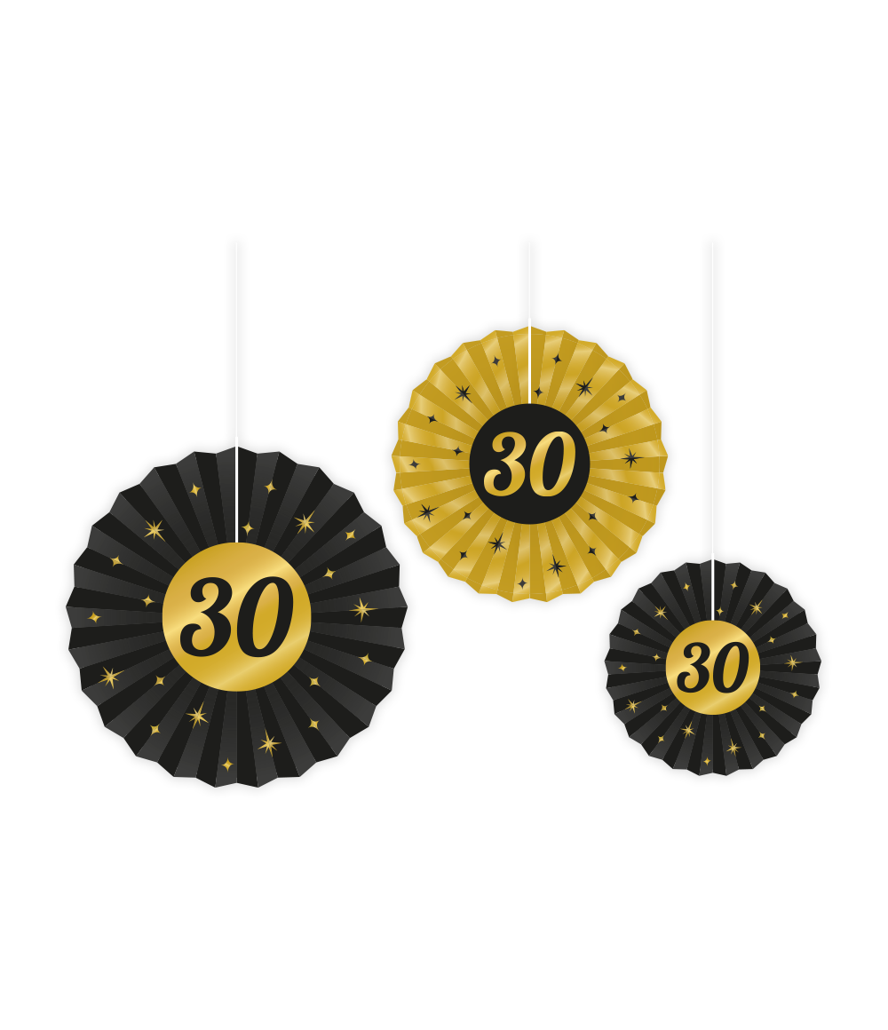 Papieren Waaiers 30 Jaar Set 20-40cm 3-delig