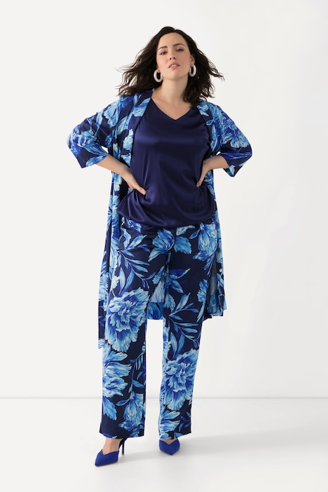 Satinhose, florales Design, gerades Bein, Elastikbund