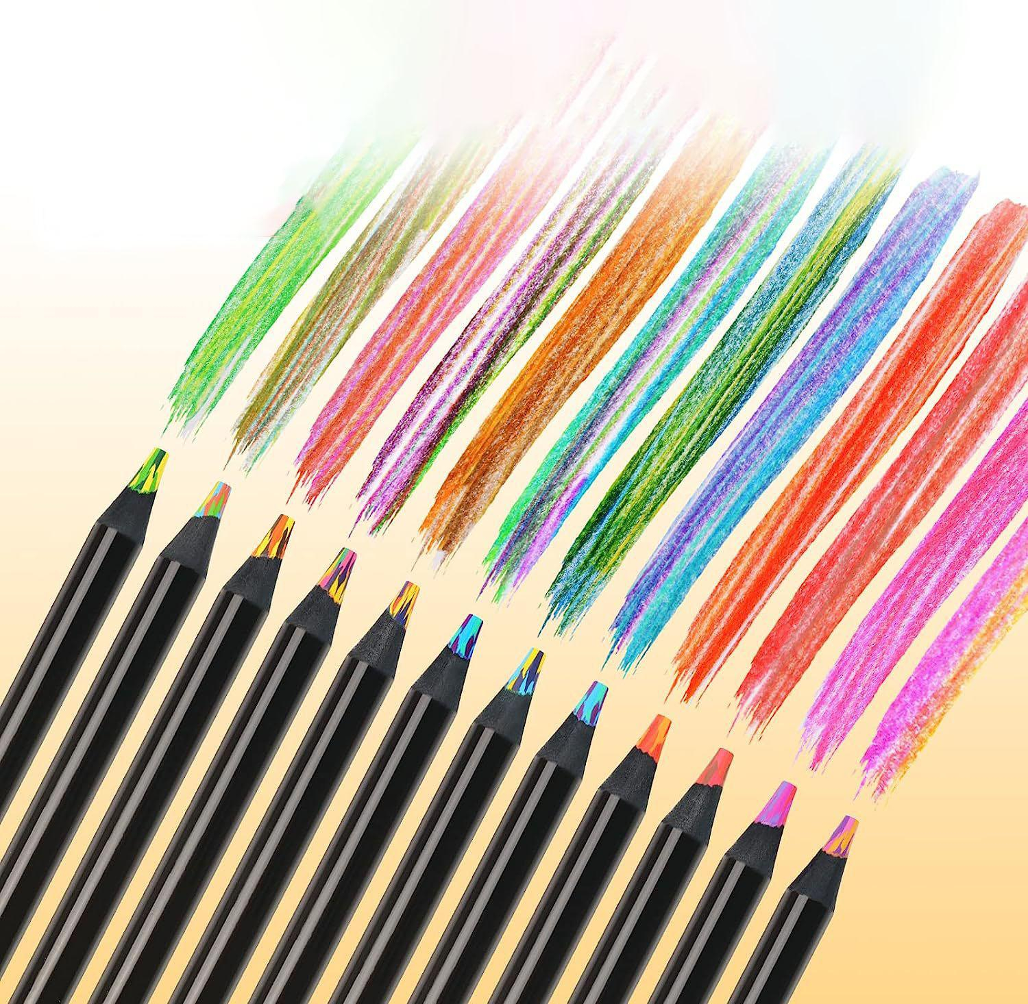 (12er Set) 17.5cm Holz Kinder Buntstifte Skizzen Farbverlauf Farbstifte - Regenbogen
